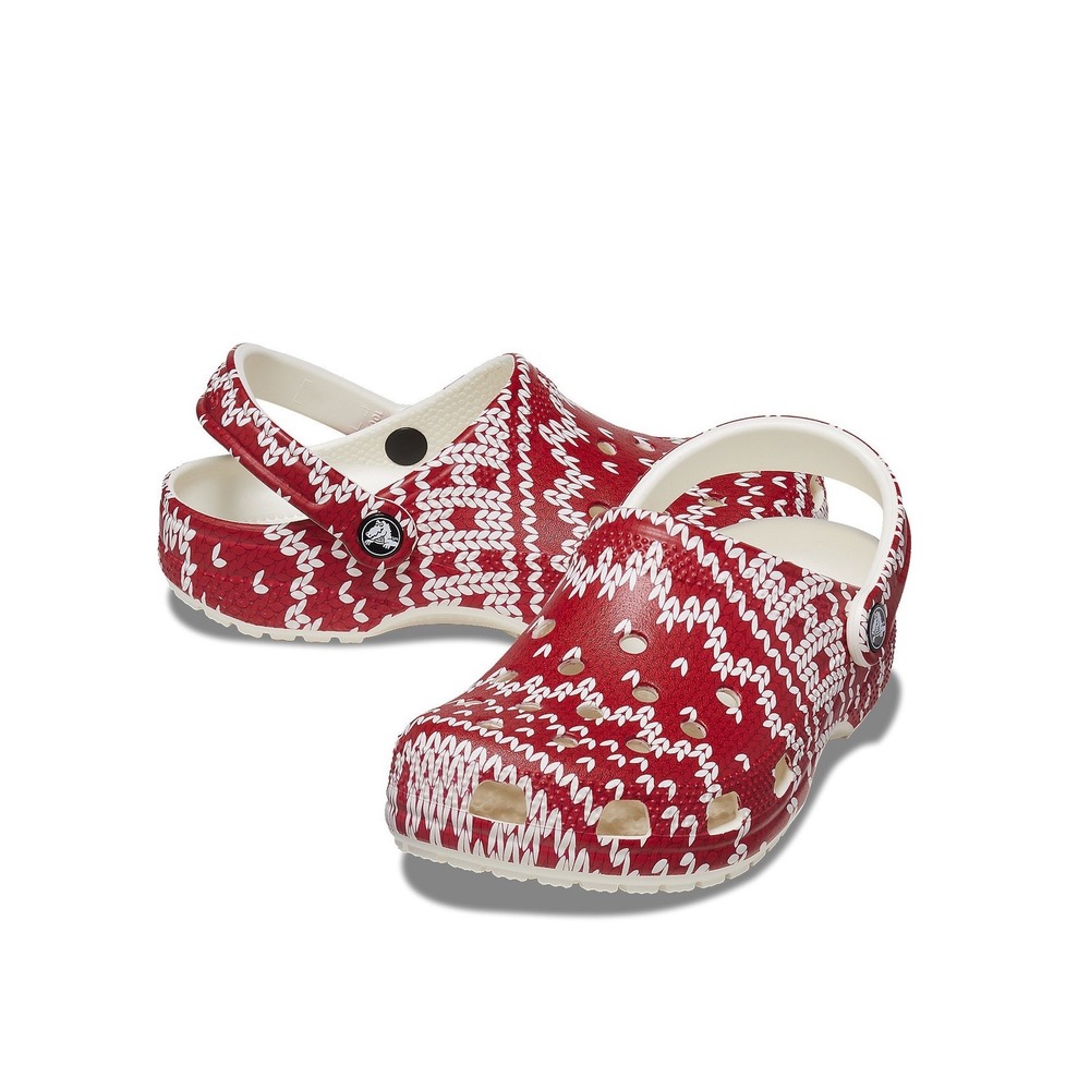 Crocs Classic Clog Red White Sweater Knit Print Holiday Mens 10 Womens‎ 12 NEW